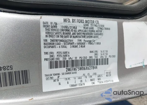 2006 Mercury Grand Marquis Ls z USA, uszkodzony, nr VIN 2MEFM75W06X627844